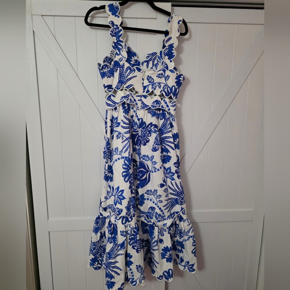 FARM Rio Flowerful Birds White Midi Dress with Blue Floral Print - Picture 5 of 6